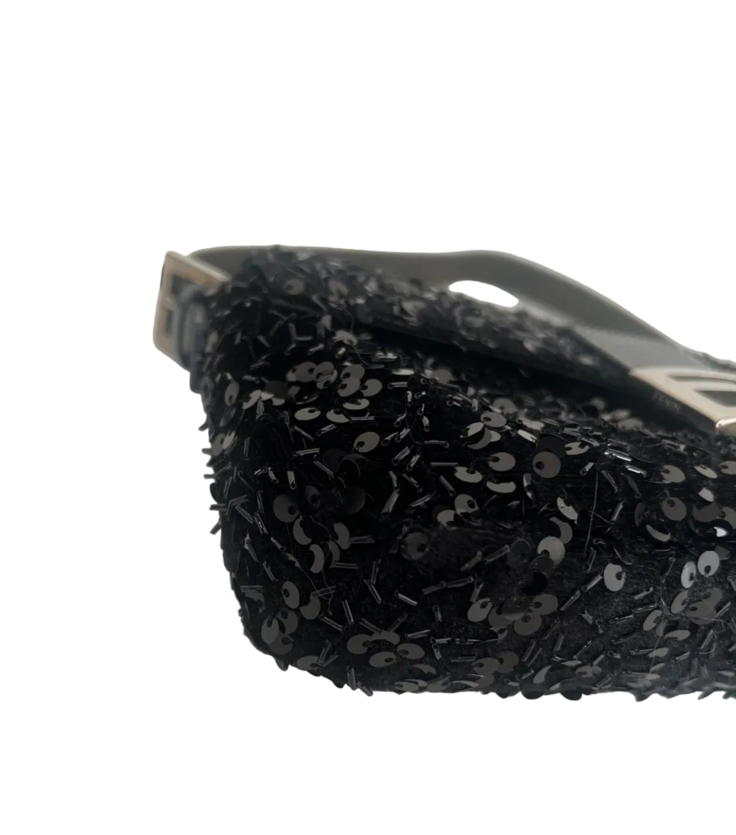 Fendi Black Sequin Navy Leather Vintage Baguette