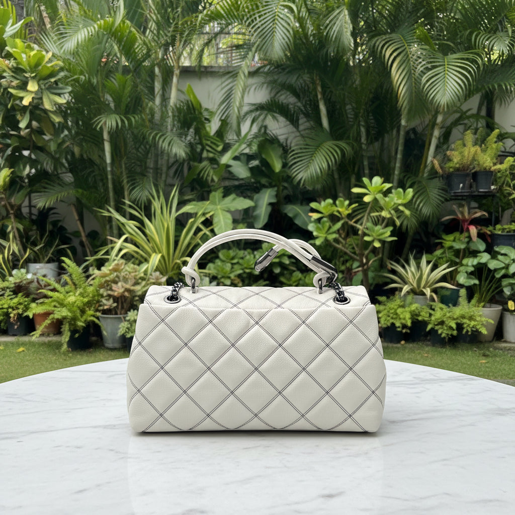 Marc Jacobs White & Gunmetal Quilted Dual Convertible Shoulder Bag