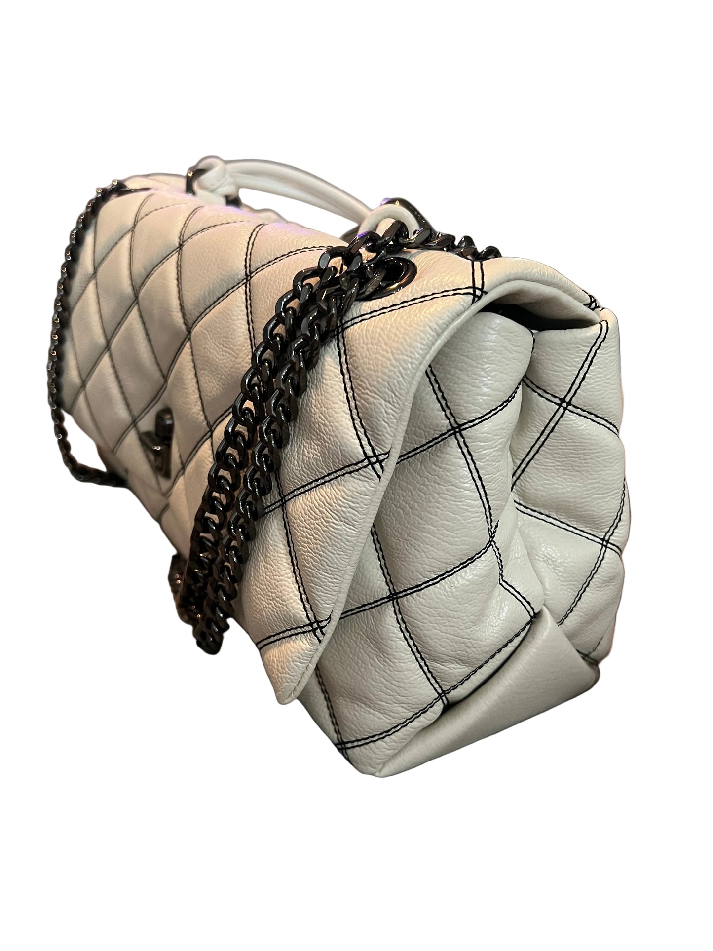 Marc Jacobs White & Gunmetal Quilted Dual Convertible Shoulder Bag