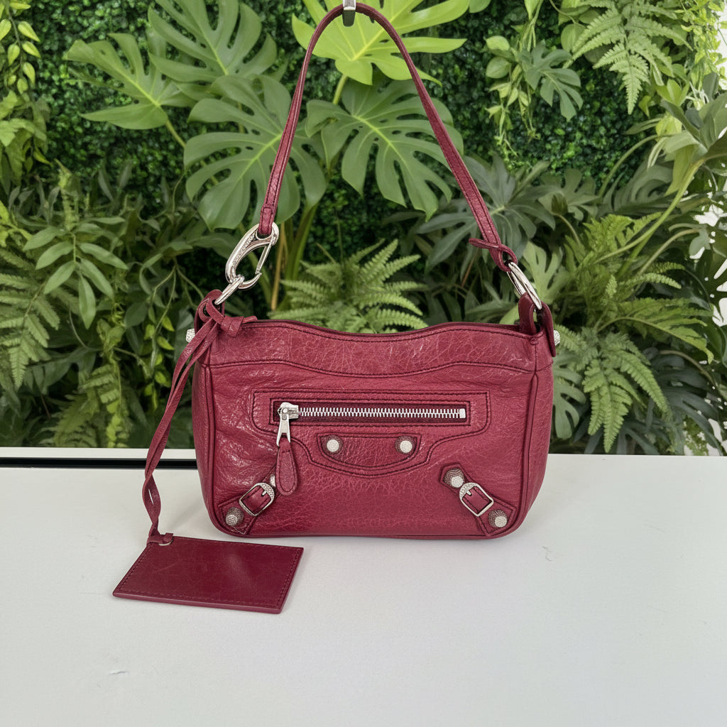 Balenciaga Burgundy Leather Motorcross Hip Giant Shoulder Bag