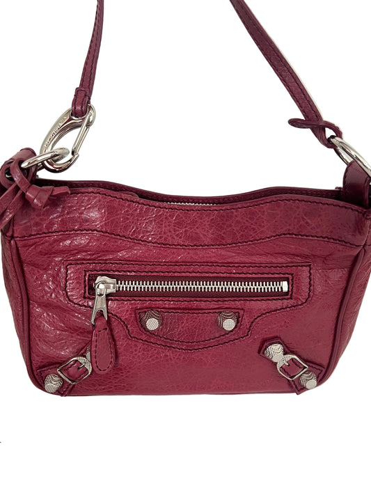 Balenciaga Burgundy Leather Motorcross Hip Giant Shoulder Bag