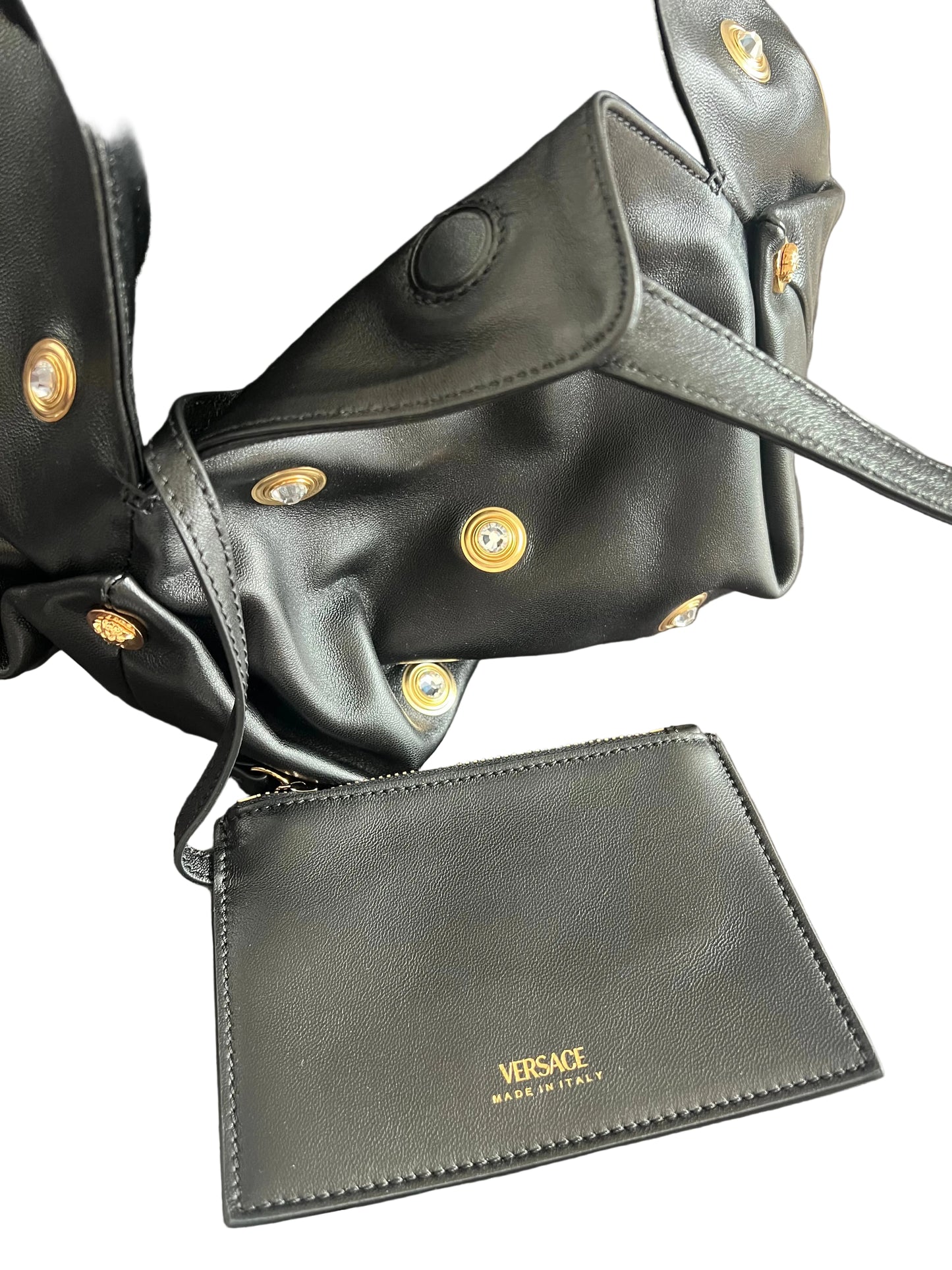 Versace Protea Crystal Studded Leather Shoulder Bag