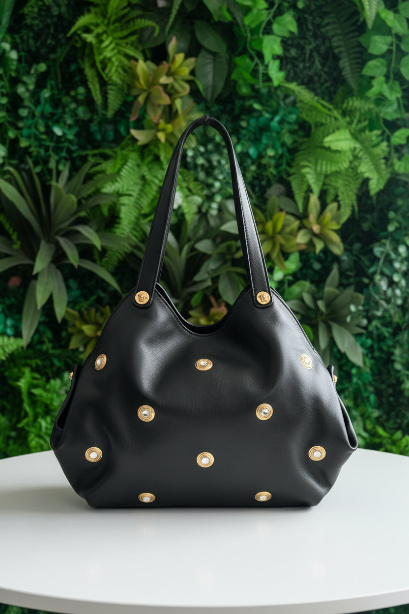 Versace Protea Crystal Studded Leather Shoulder Bag