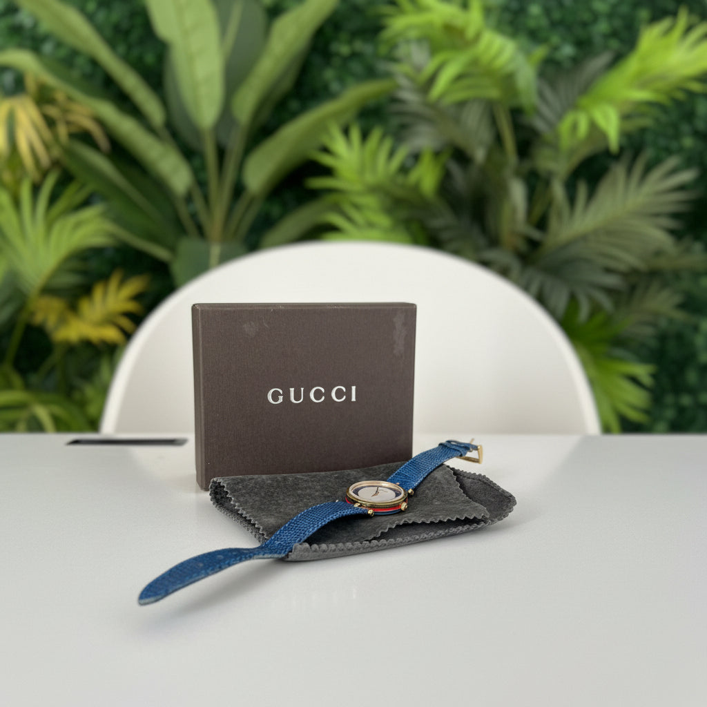 Gucci Rare Vintage Sherry Line Blue Leather Watch