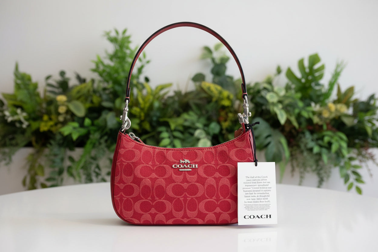 Coach Red Denim Teri with Dice Charm