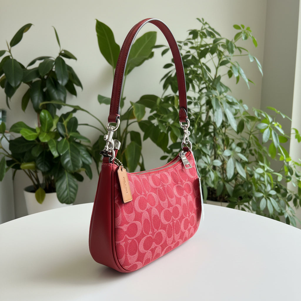 Coach Red Denim Teri with Dice Charm