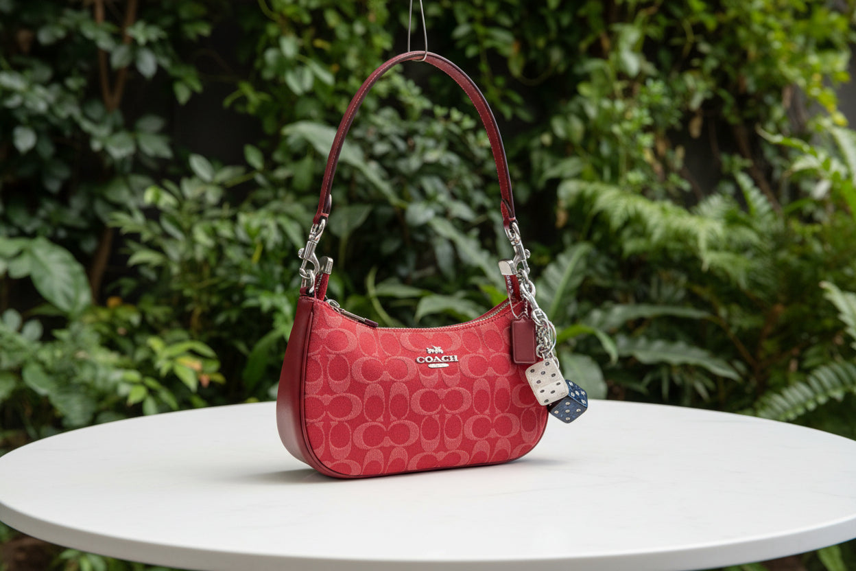 Coach Red Denim Teri with Dice Charm