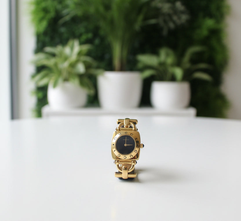 Gucci Vintage Gold and Black 6300L Horsebit Watch