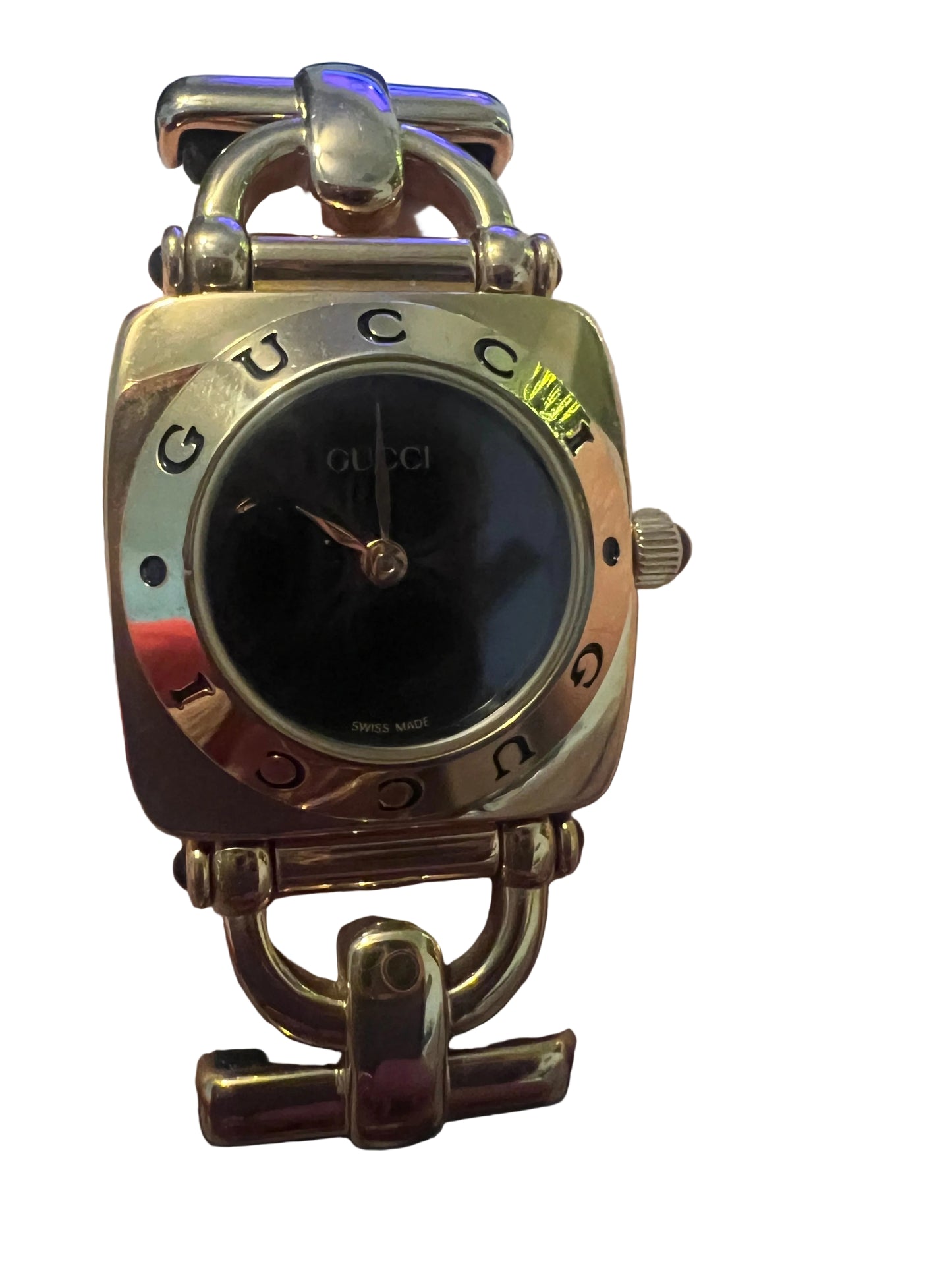 Gucci Vintage Gold and Black 6300L Horsebit Watch