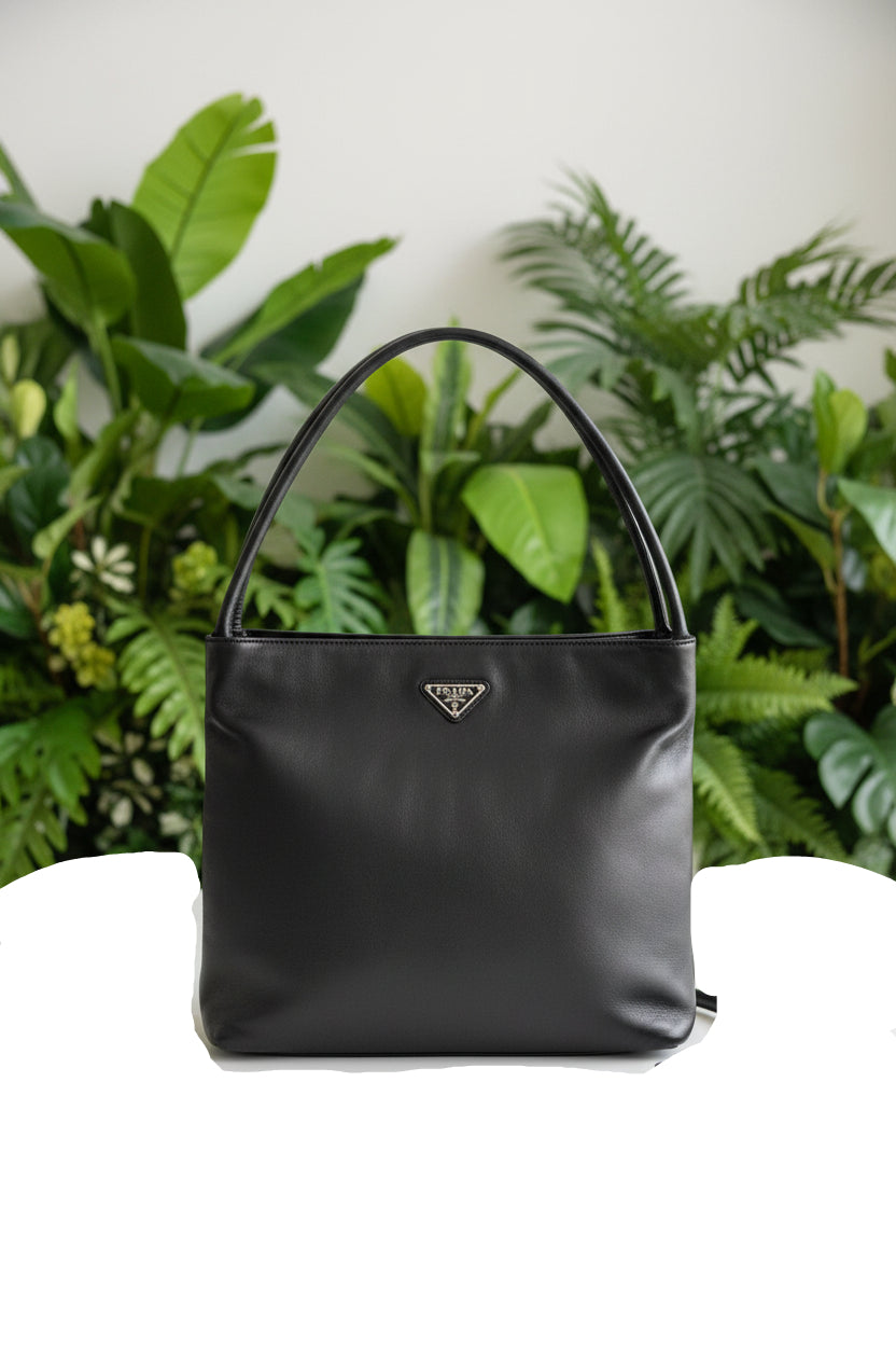 Prada Black Leather Aimee Medium Shoulder Bag