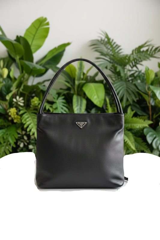 Prada Black Leather Aimee Medium Shoulder Bag