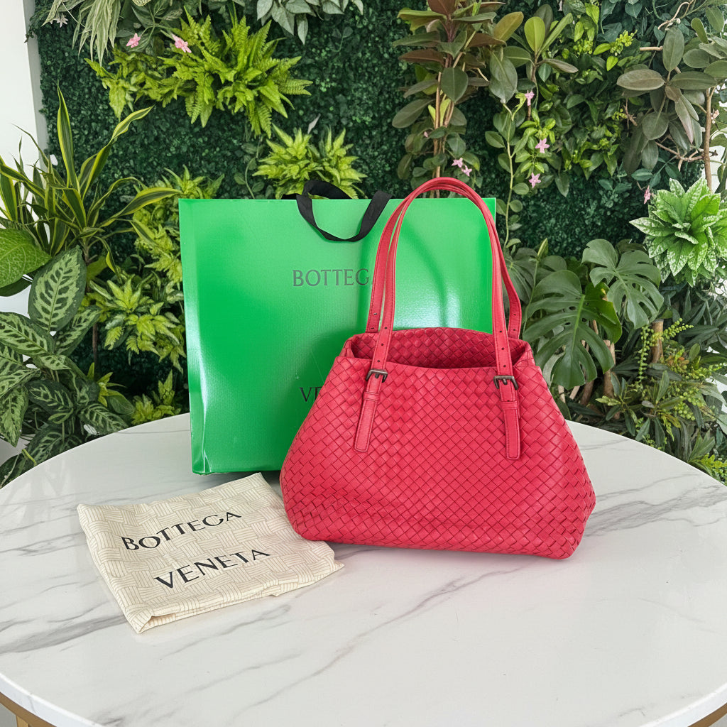Bottega Veneta Red Intrecciato Calfskin Leather Tote