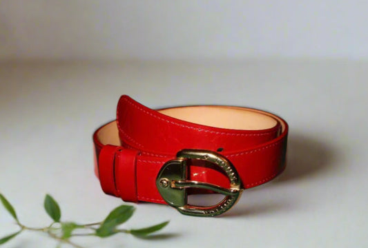 Louis Vuitton Red Vernis Leather Belt with Embossed Monogram Belt