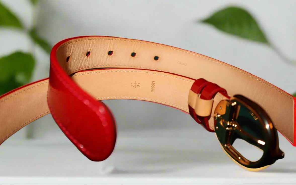 Louis Vuitton Red Vernis Leather Belt with Embossed Monogram Belt