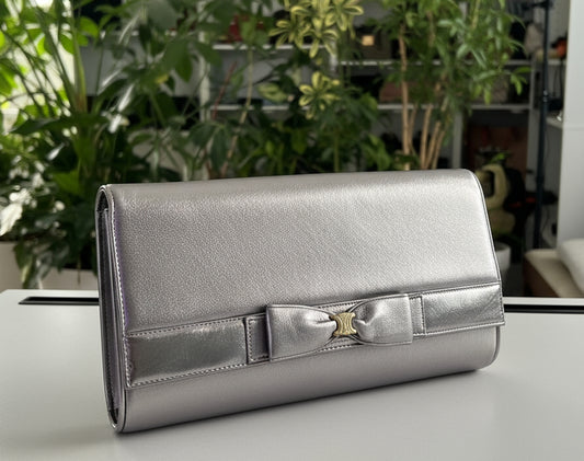 Celine Silver Vintage Leather Clutch