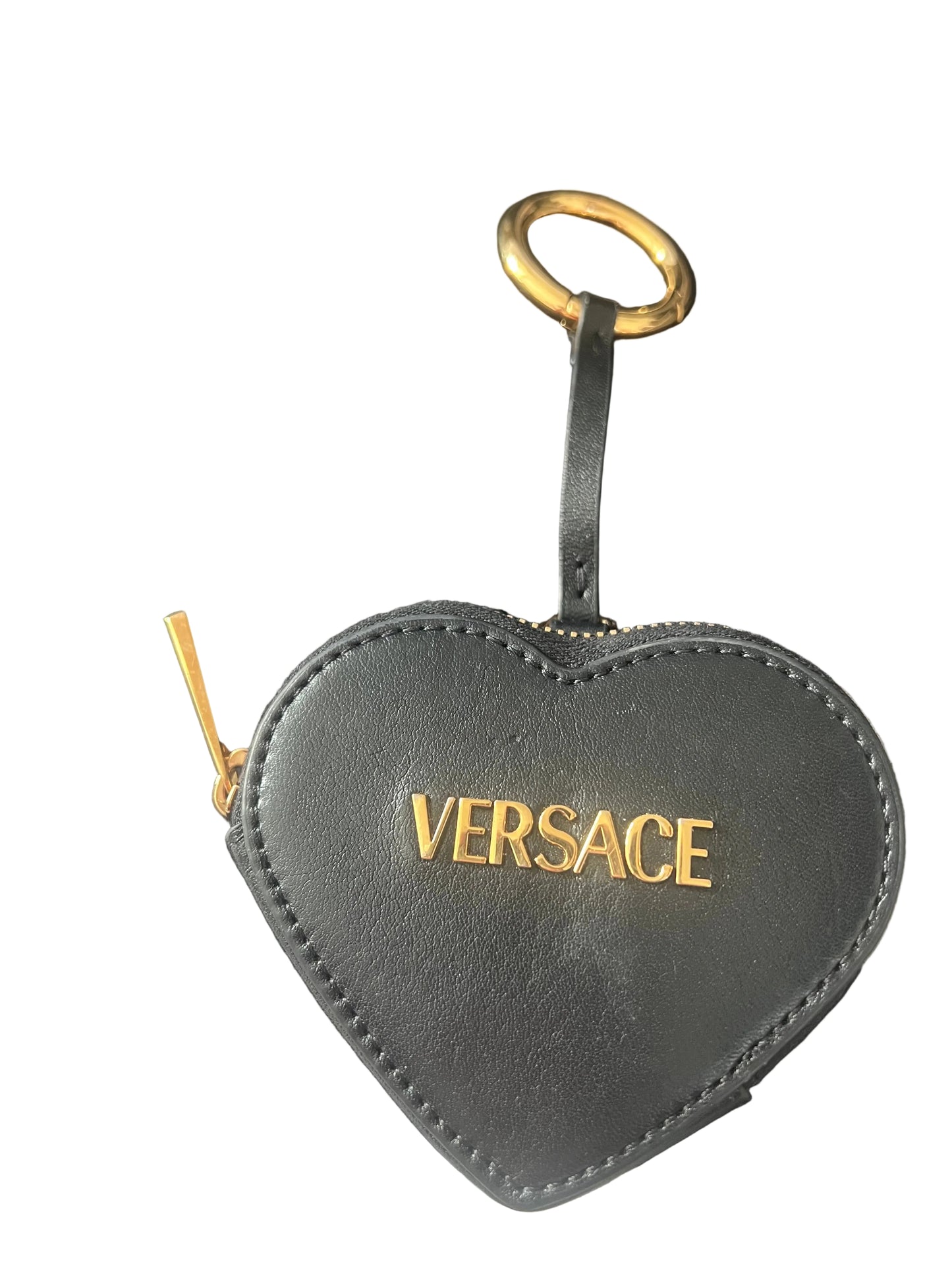 Versace Black Leather Heart Bag Charm