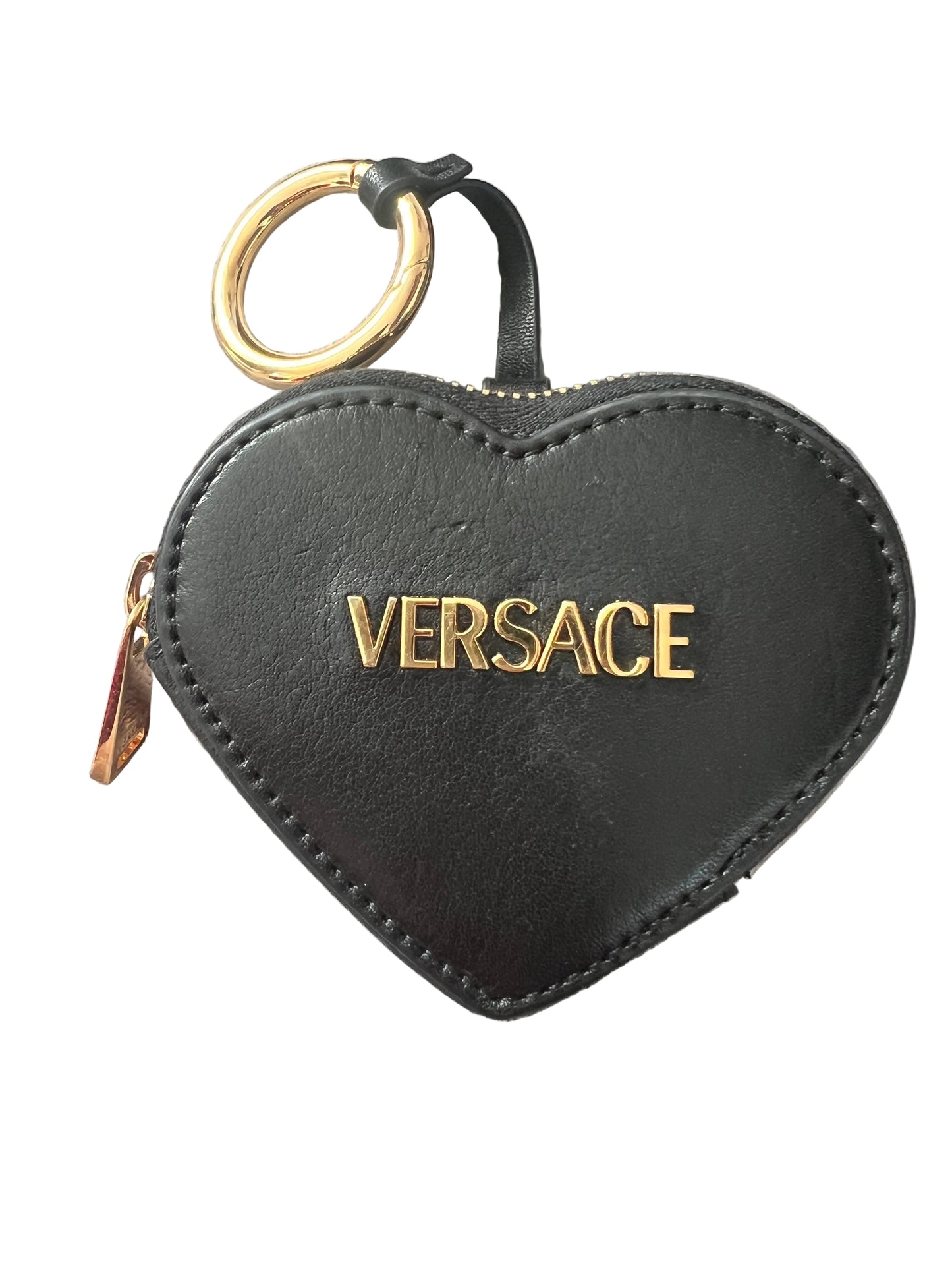 Versace Black Leather Heart Bag Charm