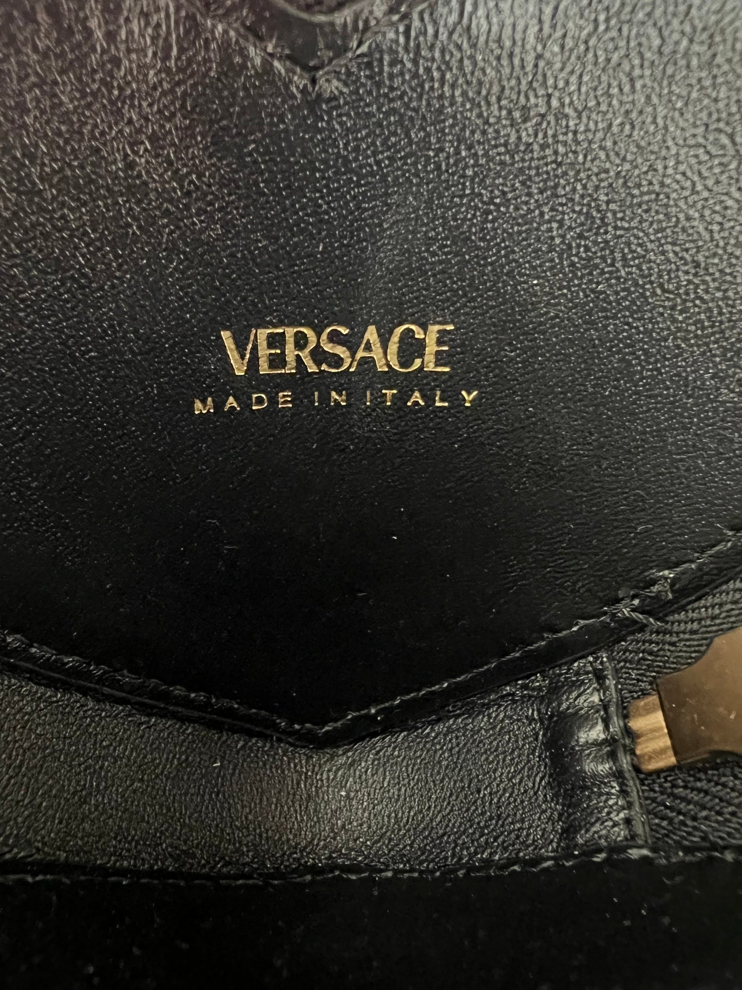 Versace Black Leather Heart Bag Charm