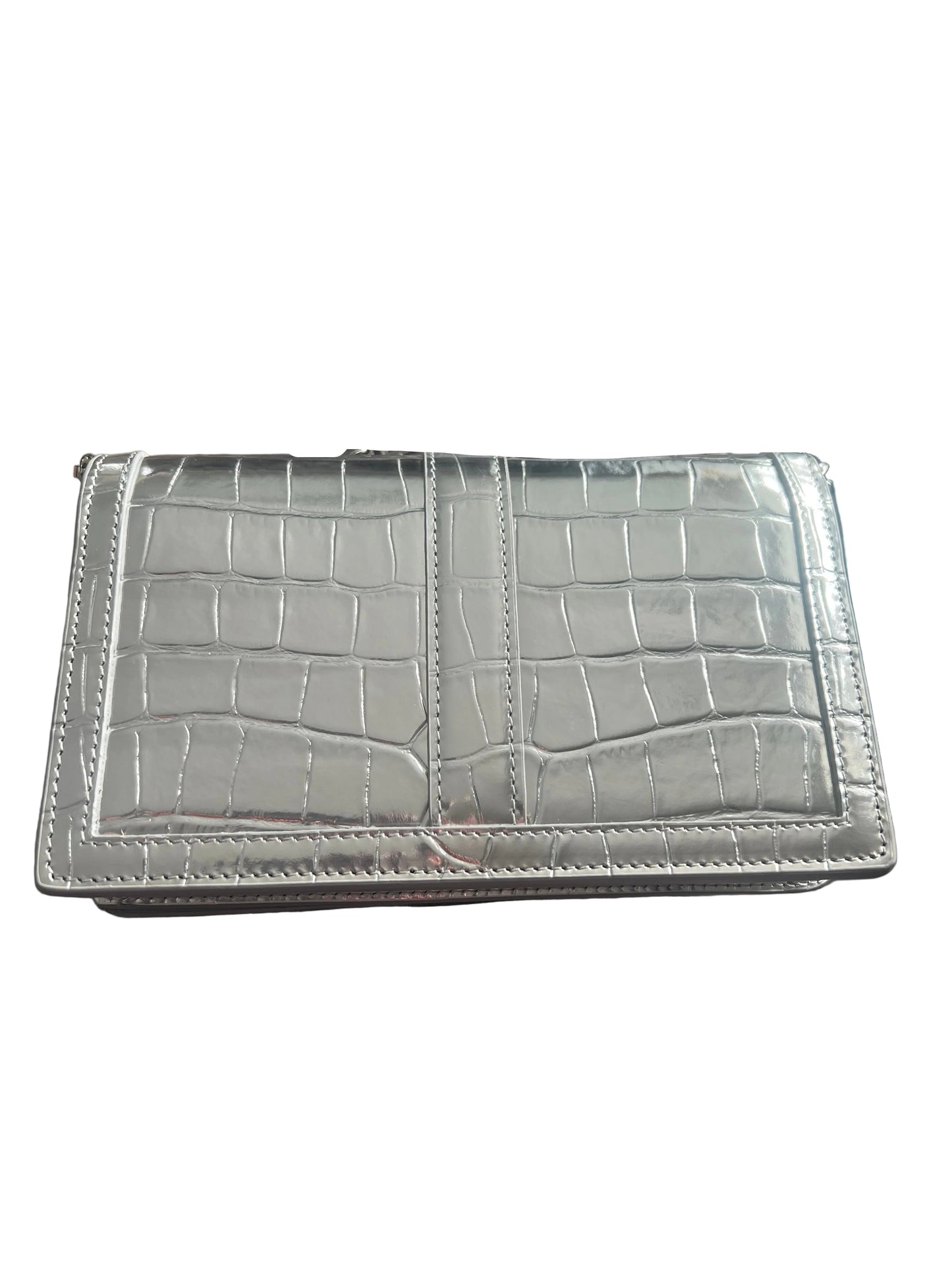 Versace La Greca Croc Embossed Metallic Crossbody/Clutch