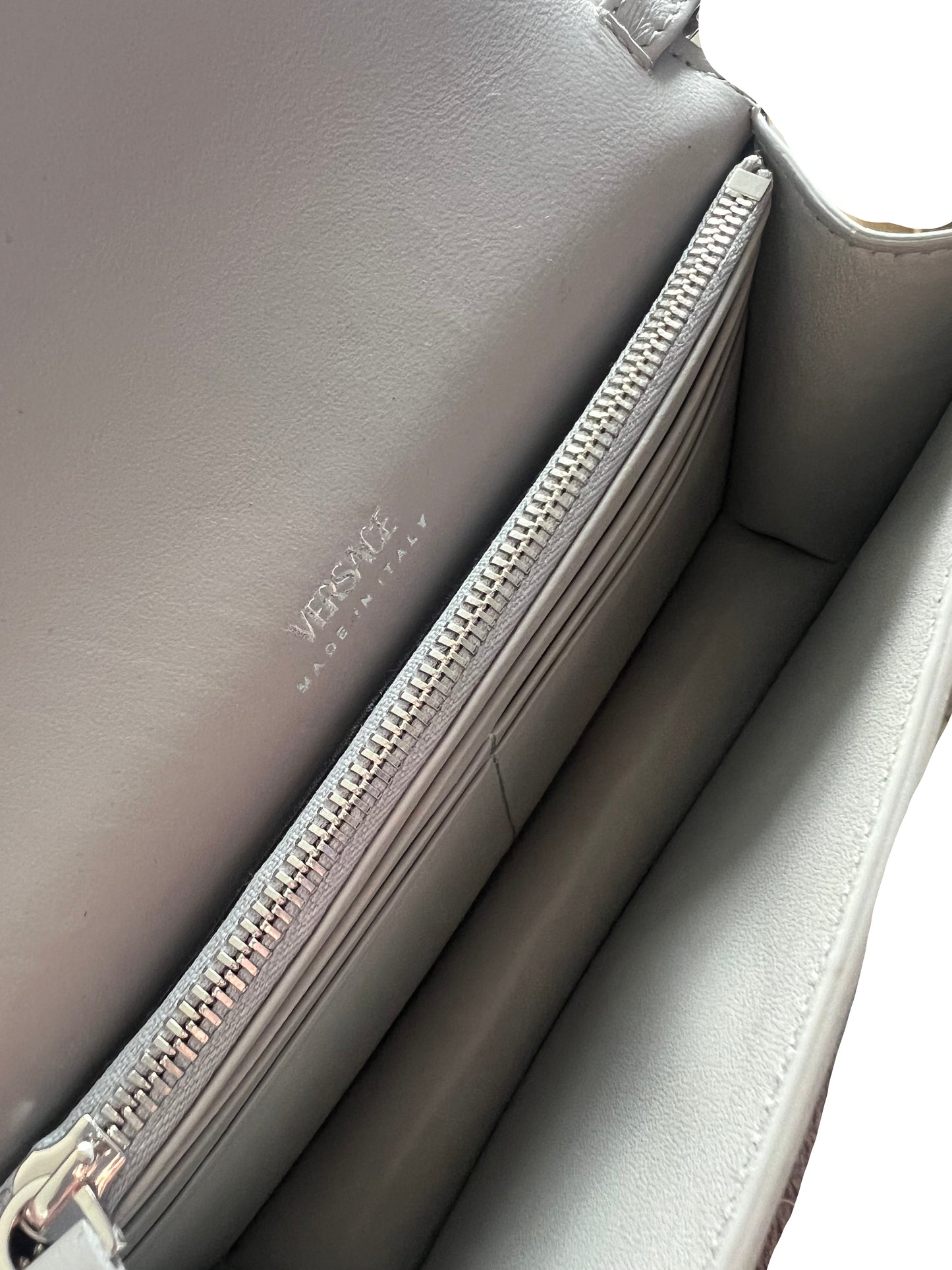 Versace La Greca Croc Embossed Metallic Crossbody/Clutch