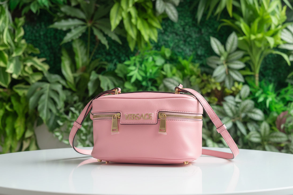 Versace Pink Leather Tag Vanity Bag