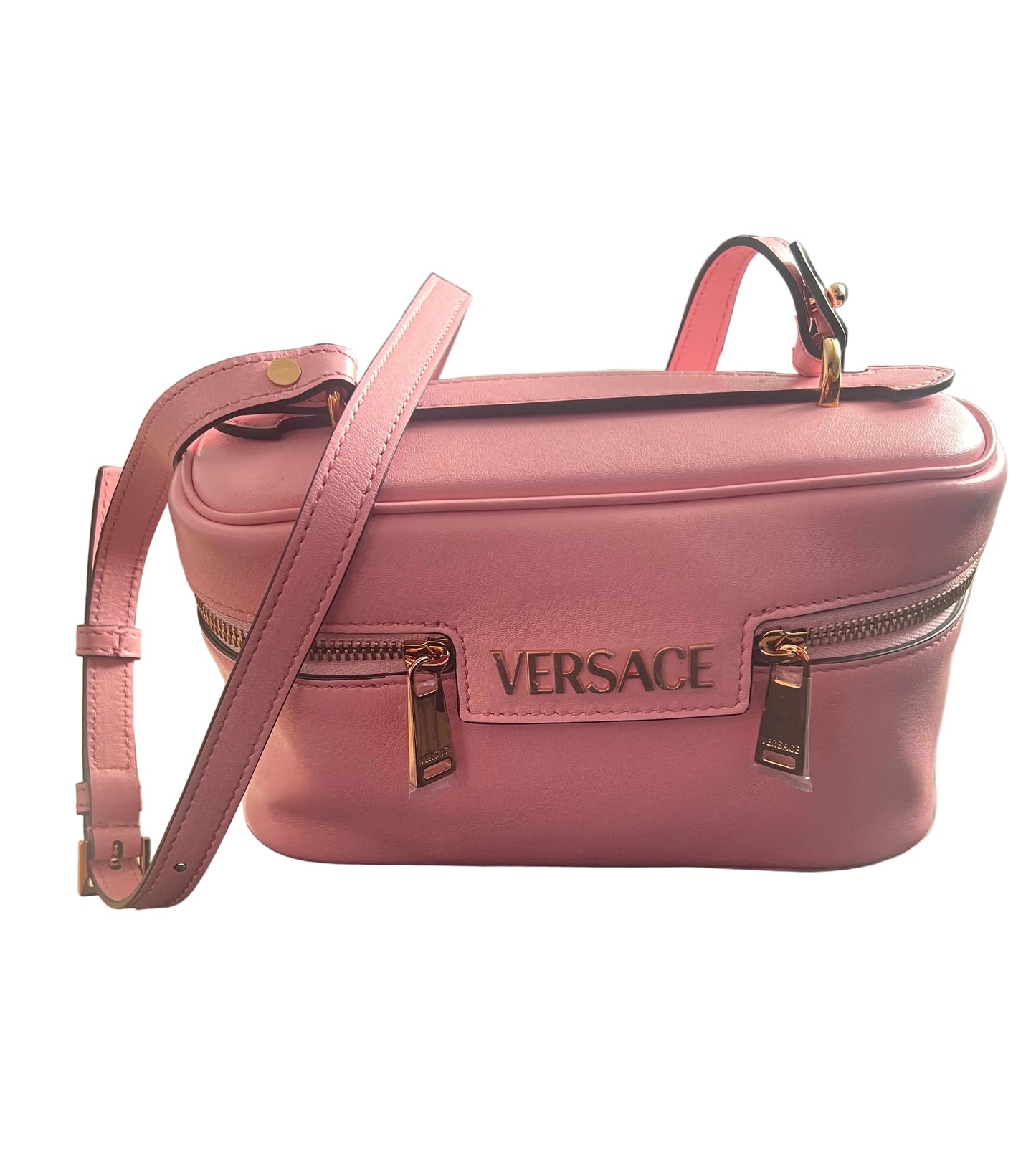 Versace Pink Leather Tag Vanity Bag