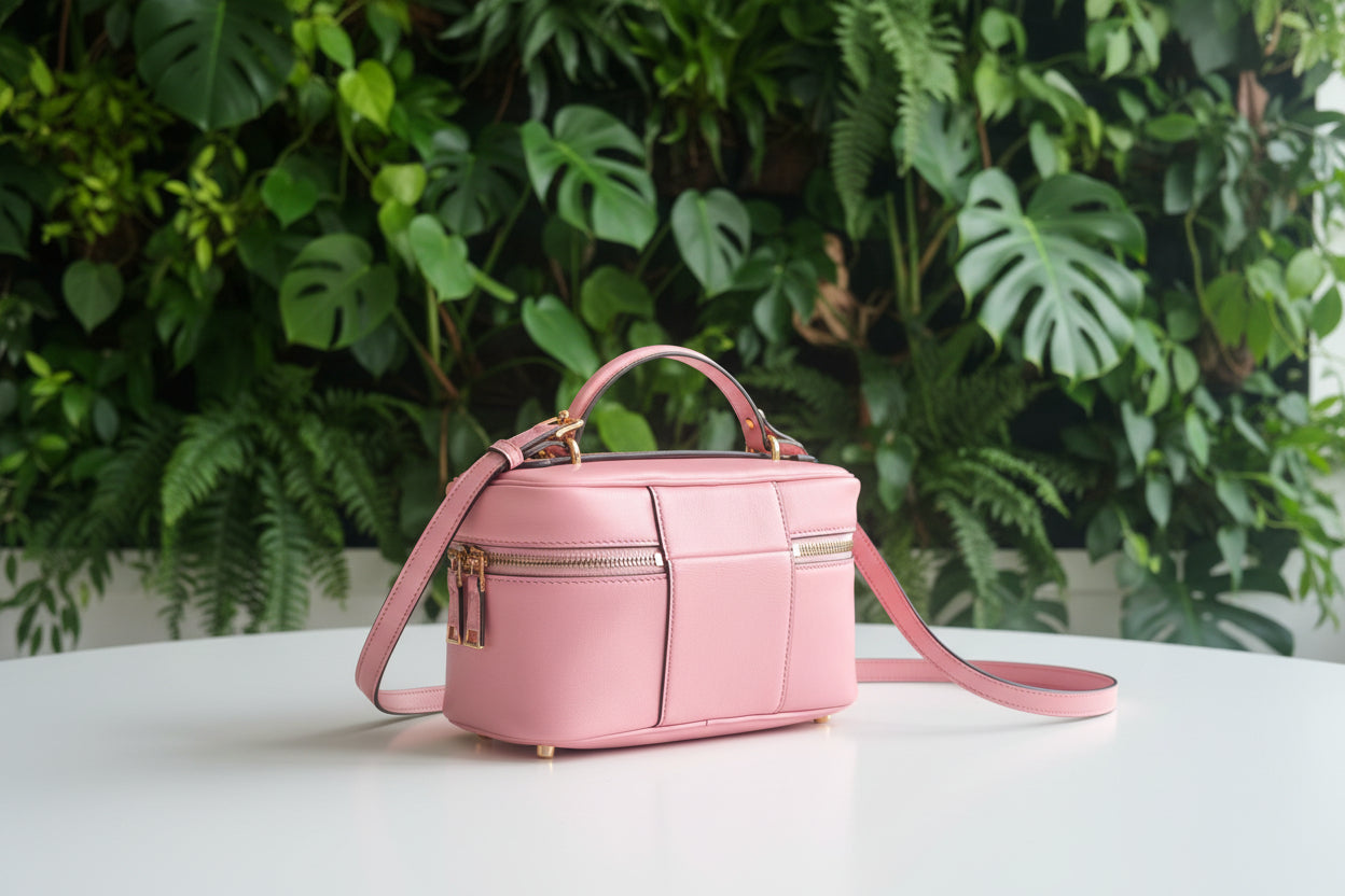 Versace Pink Leather Tag Vanity Bag