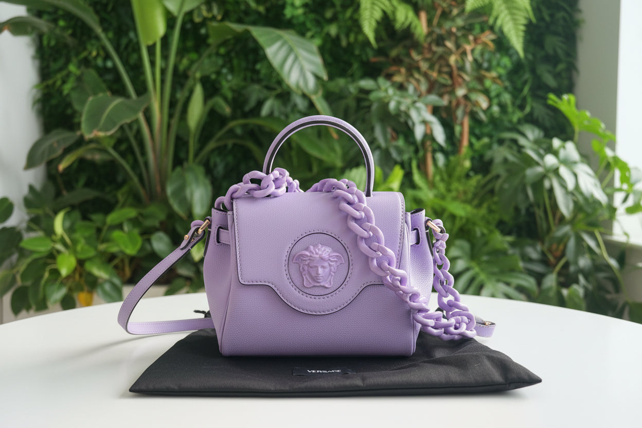 Versace La Medusa Purple Satchel