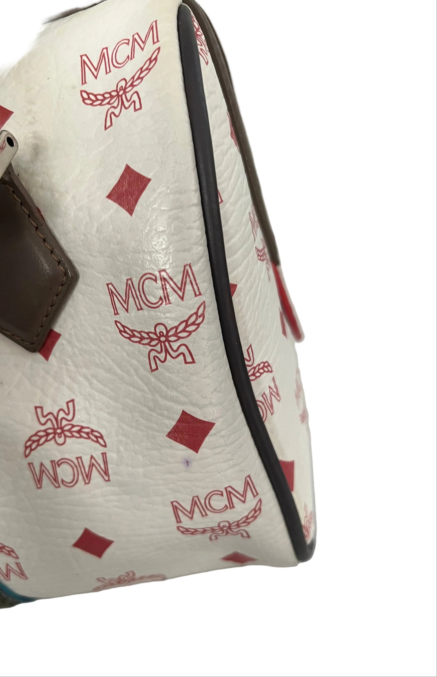 MCM Visetos Striped Munich Lion Boston Bag