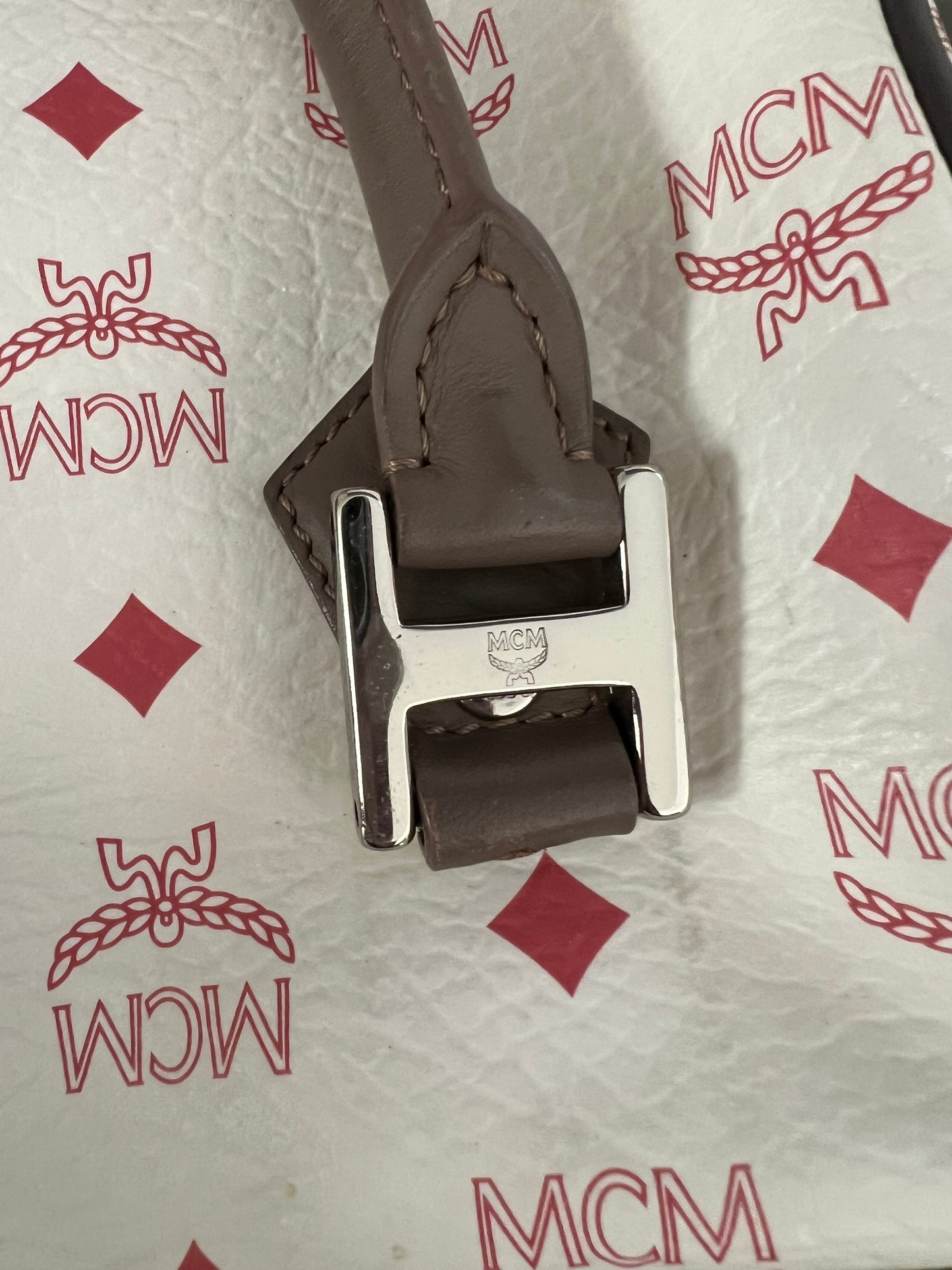 MCM Visetos Striped Munich Lion Boston Bag