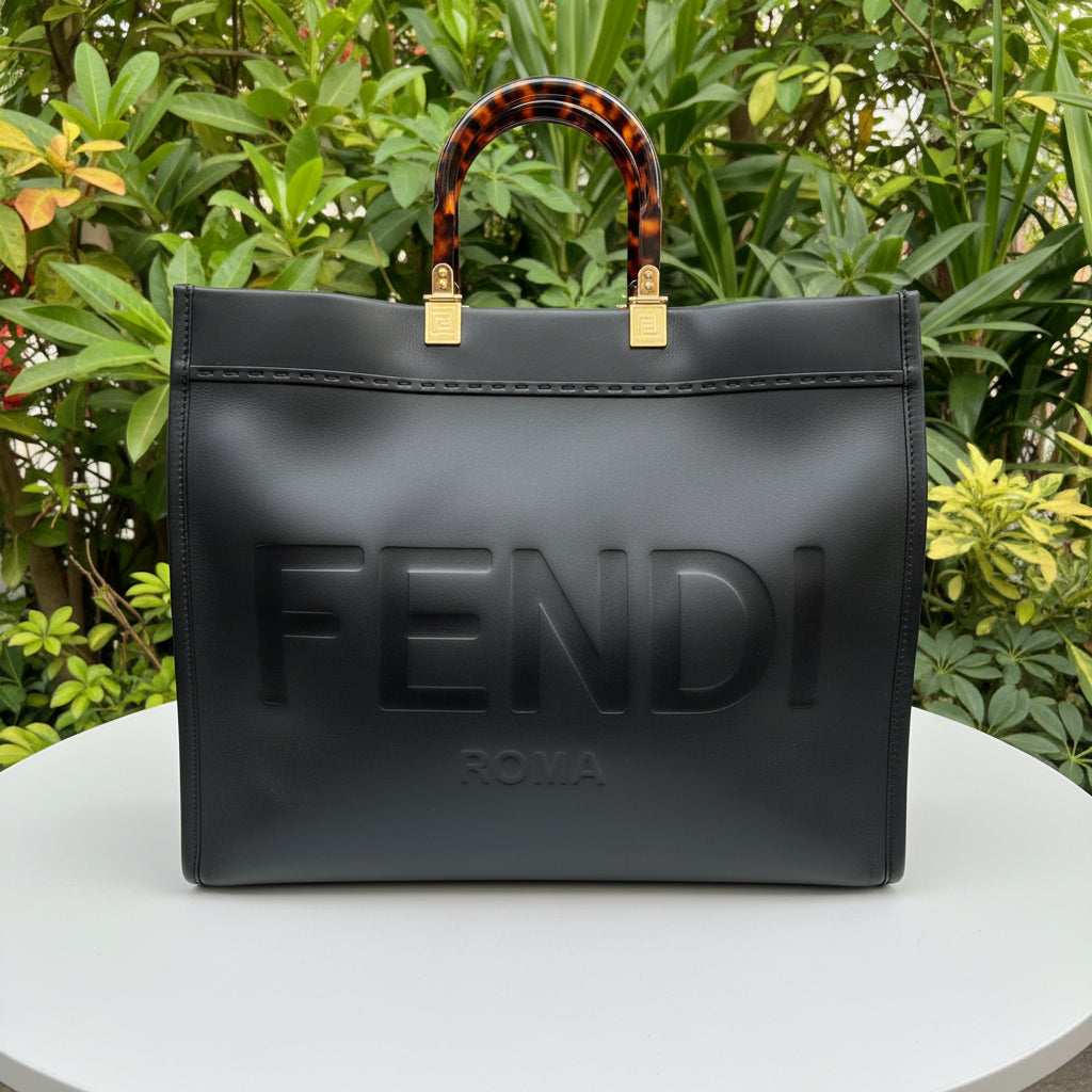 Fendi Black Leather Sunshine Tote Medium