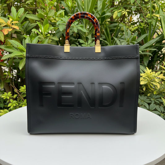 Fendi Black Leather Sunshine Tote Medium
