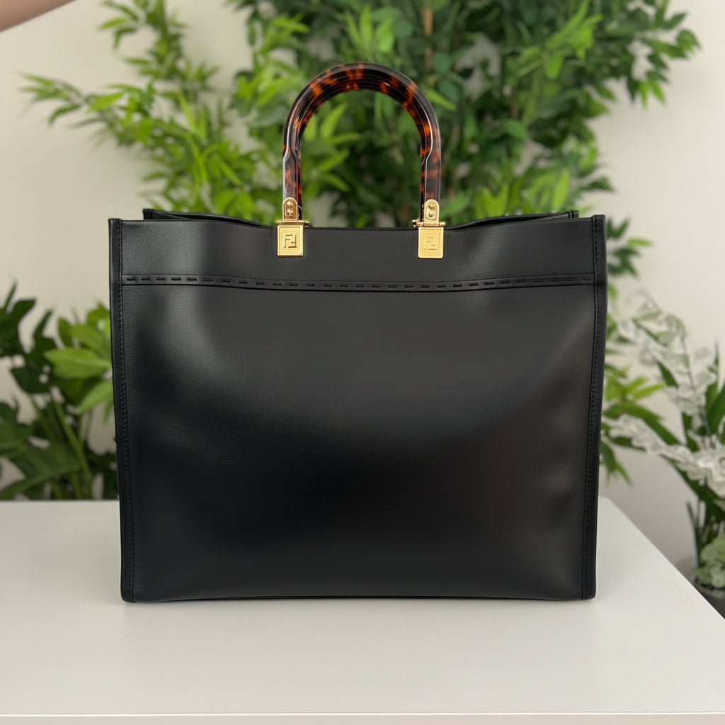 Fendi Black Leather Sunshine Tote Medium