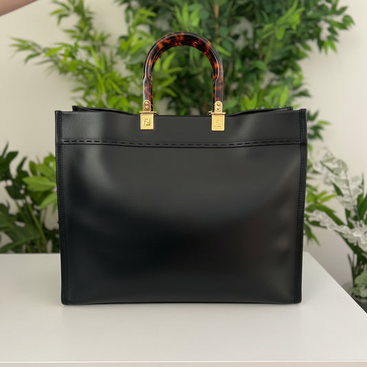 Fendi Black Leather Sunshine Tote Medium