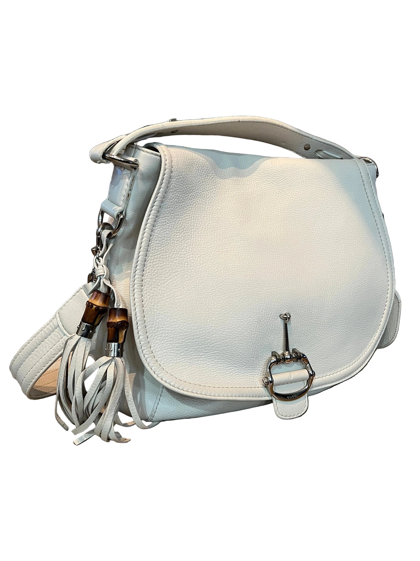 Gucci  Large Techno Horsebit White Leather Hobo