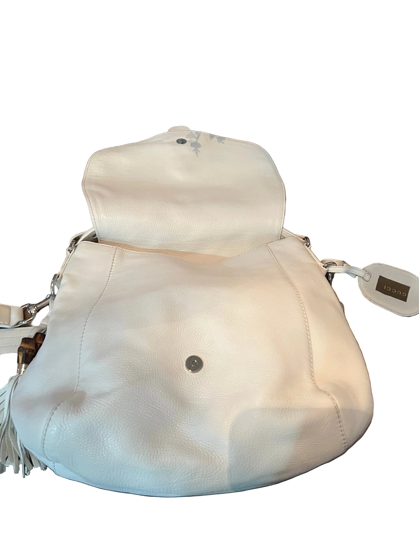 Gucci  Large Techno Horsebit White Leather Hobo