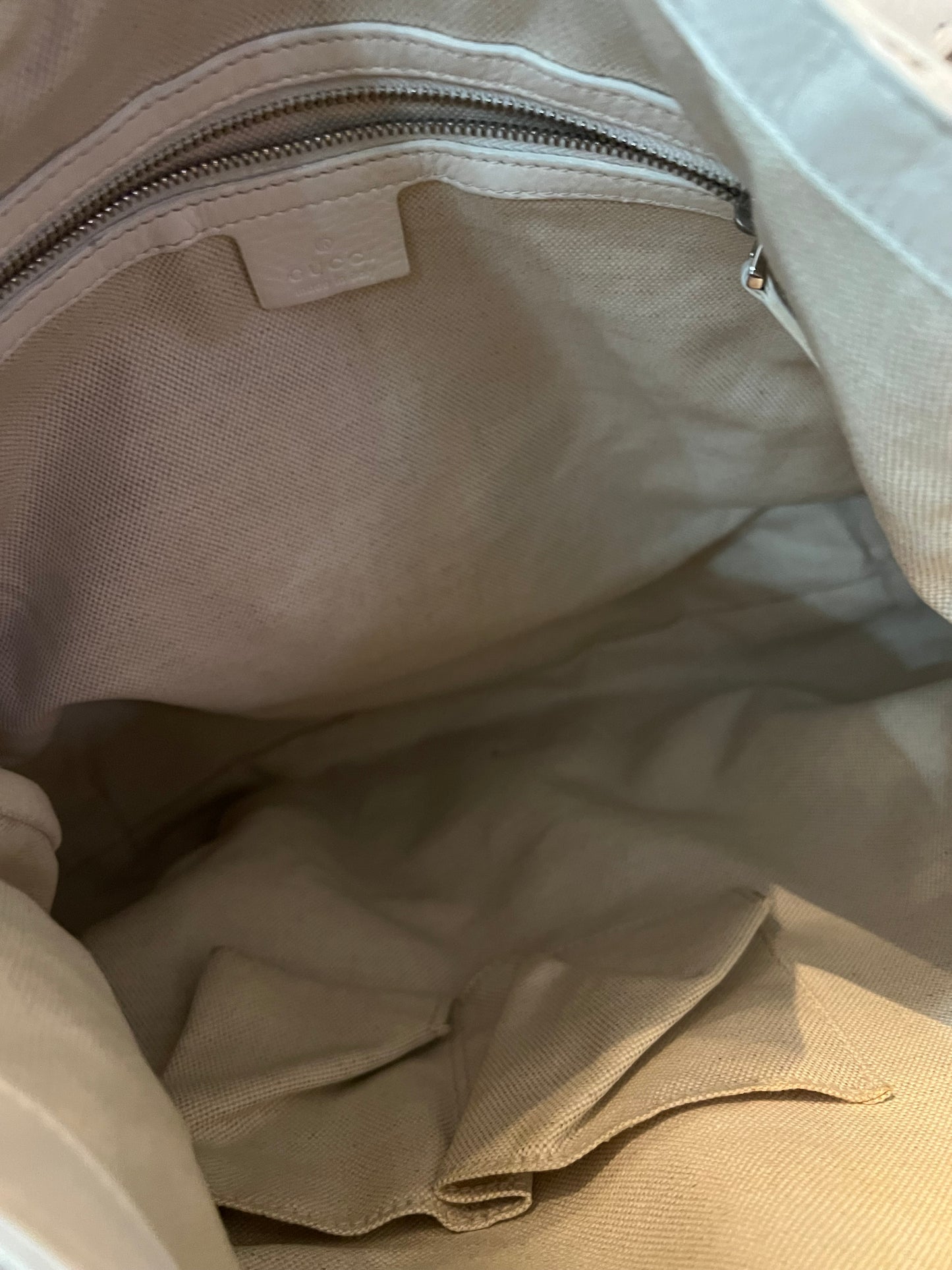 Gucci  Large Techno Horsebit White Leather Hobo