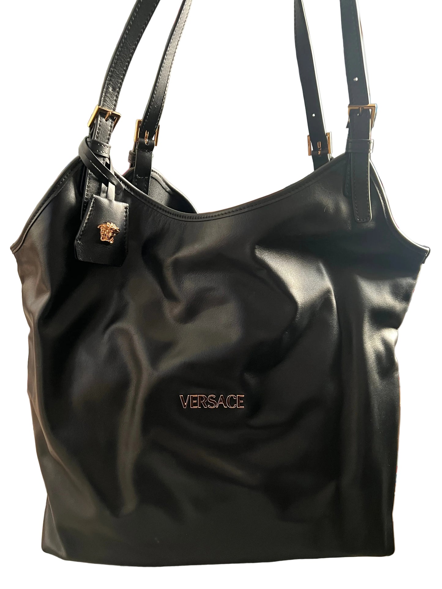 Versace Black Leather Tag Tote