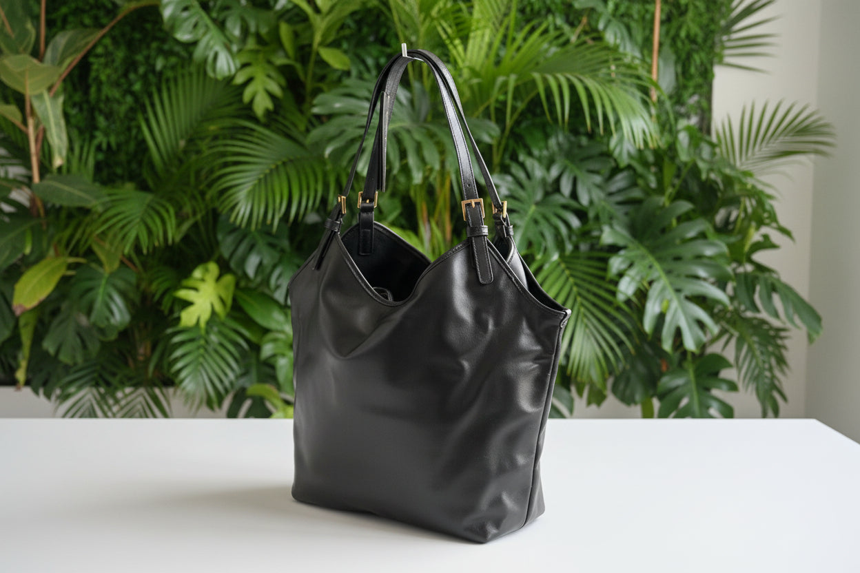 Versace Black Leather Tag Tote