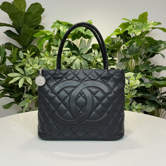 Chanel Black Caviar Medallion Tote Silver Hardware