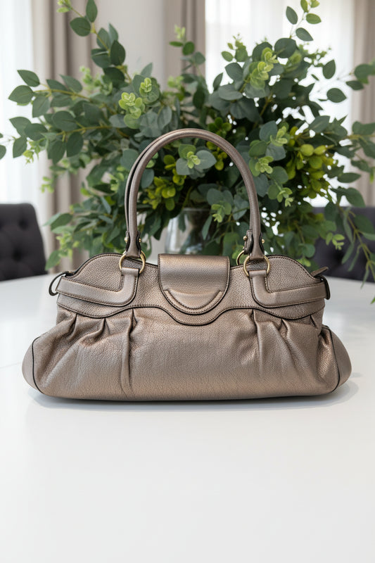 Ferragamo Silver Leather Gancini Satchel