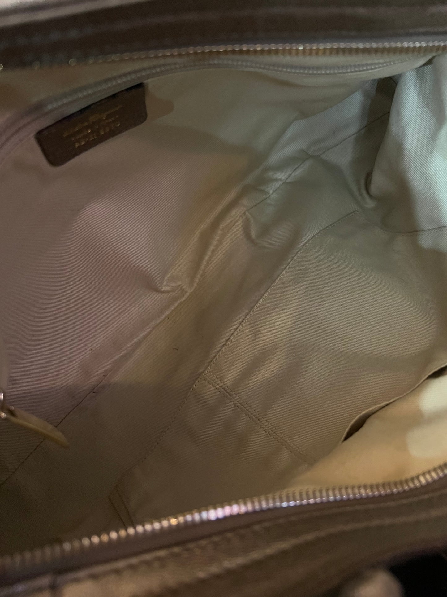Ferragamo Silver Leather Gancini Satchel