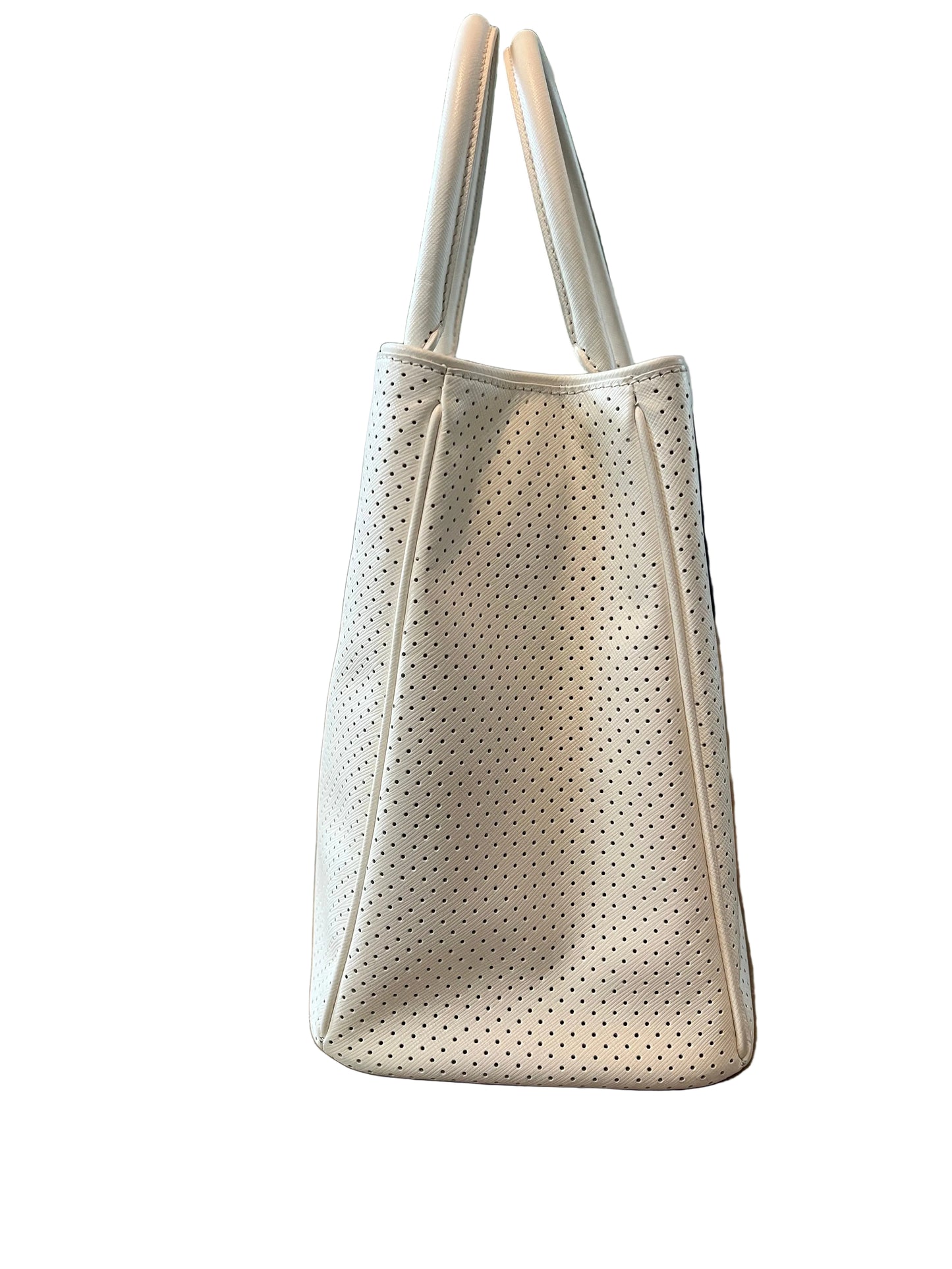 Prada White Black Perforated Saffiano Leather Tote
