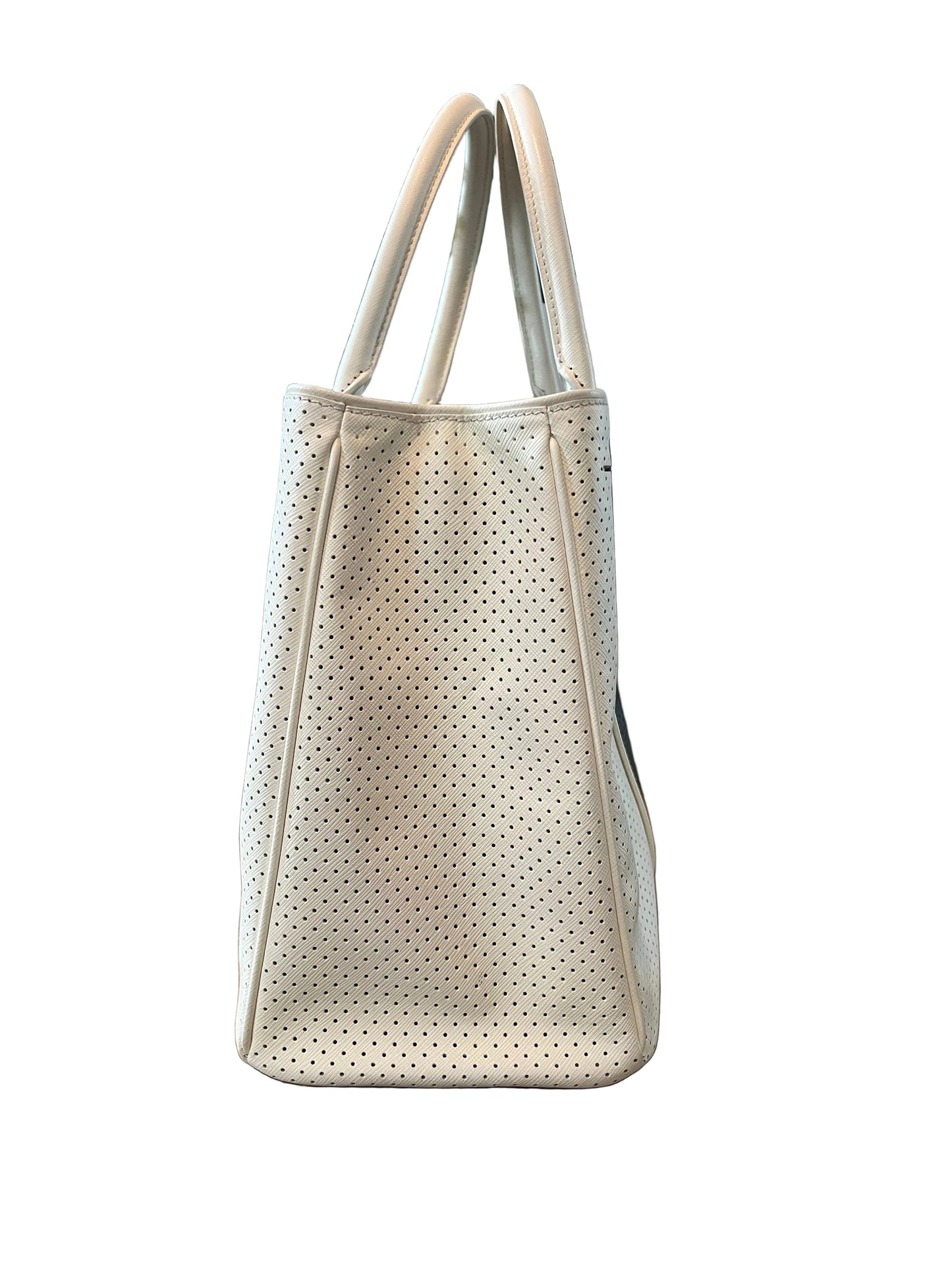 Prada White Black Perforated Saffiano Leather Tote