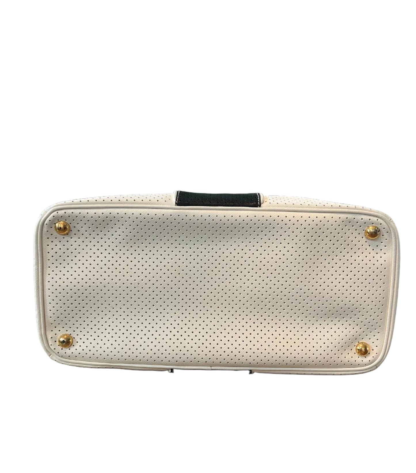 Prada White Black Perforated Saffiano Leather Tote