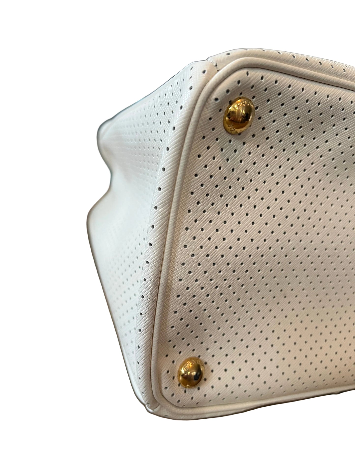 Prada White Black Perforated Saffiano Leather Tote