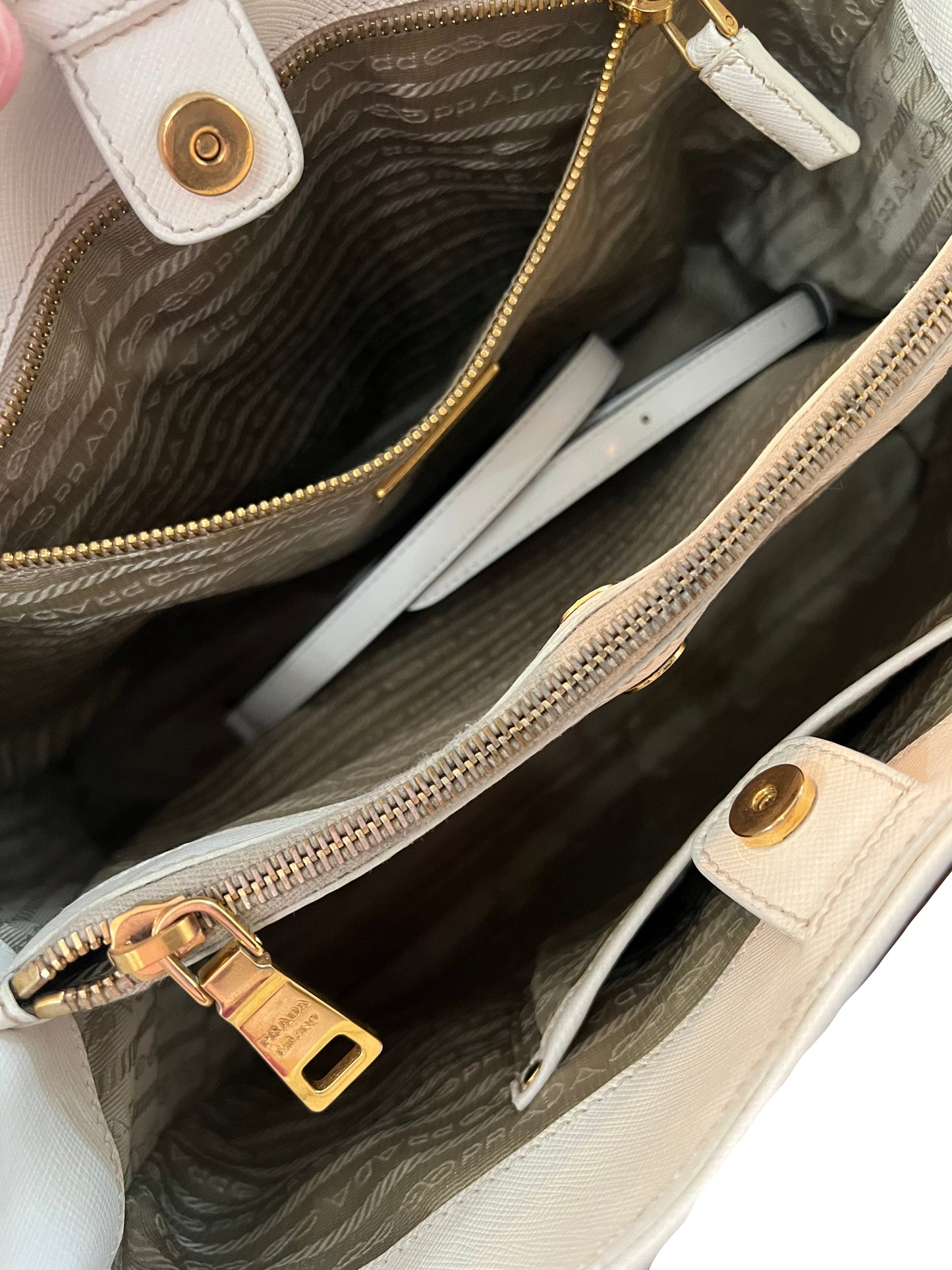 Prada White Black Perforated Saffiano Leather Tote