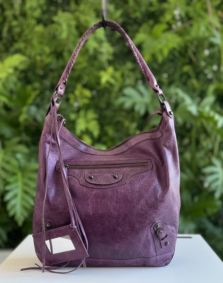 Balenciaga Leather Purple the Day Hobo