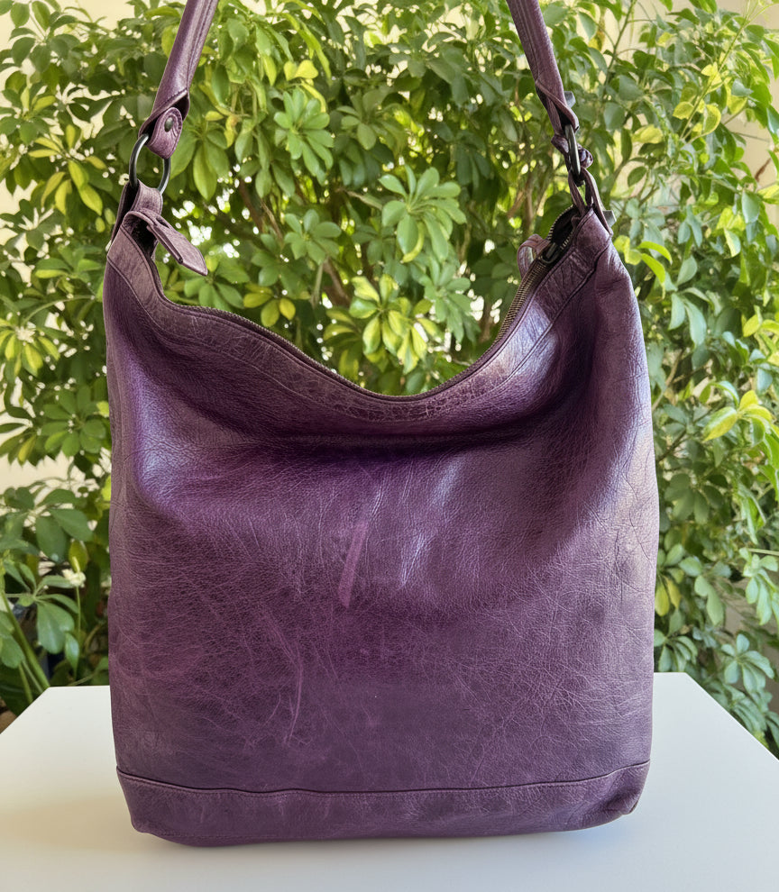 Balenciaga Leather Purple the Day Hobo