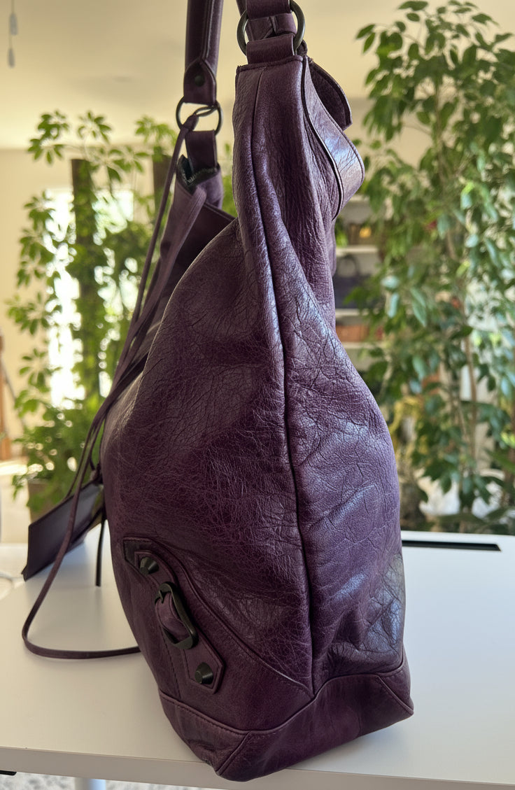 Balenciaga Leather Purple the Day Hobo